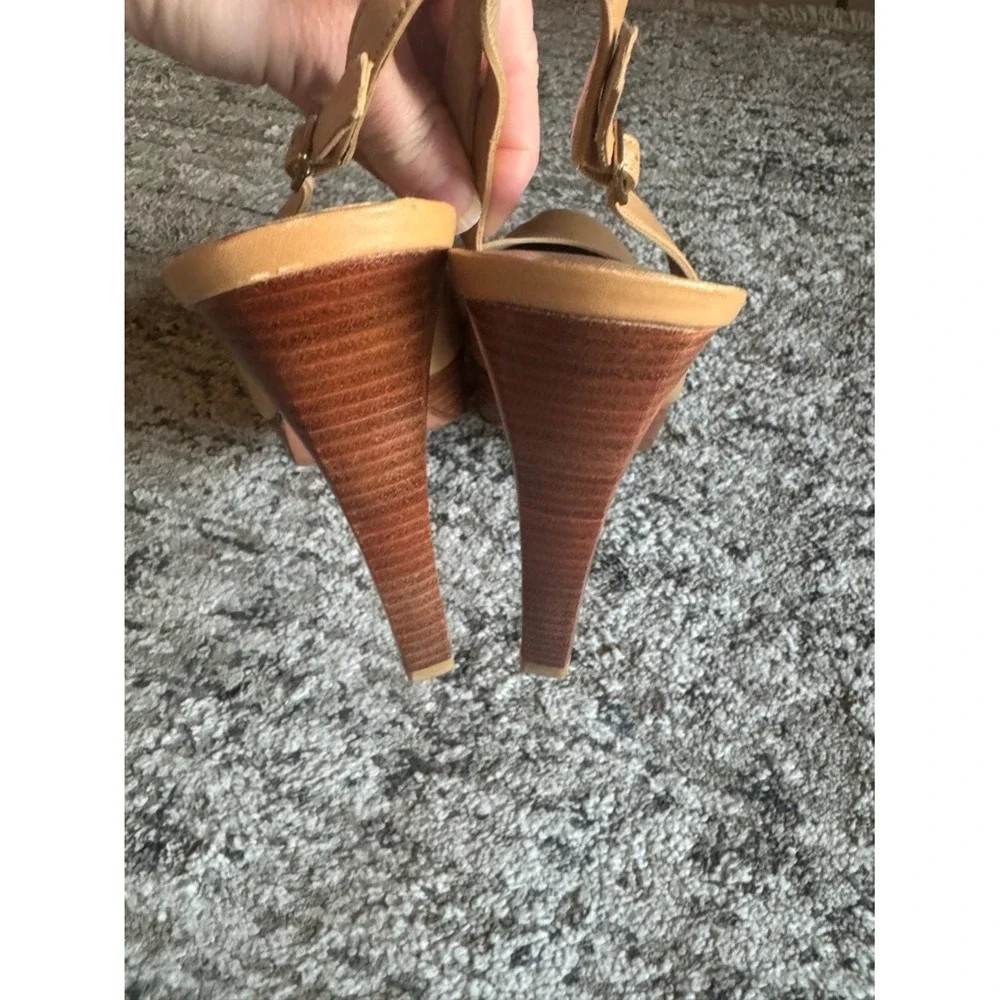 Stuart Weitzman Womens Slingback Pumps Wood Platform Nude Beige‎ Sz 11.5 Leather